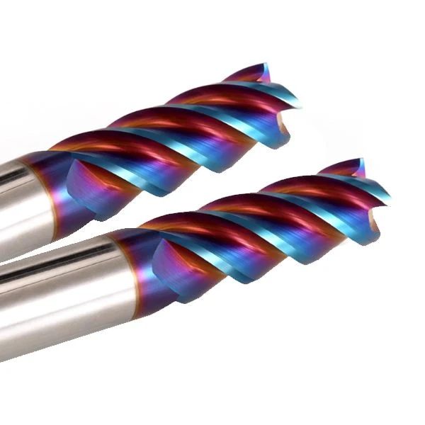EM650 65HRC Super Hard Carbide Nano Blue Coated End Mill Tools With Dry Cooling factory